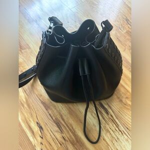 Black Leather Bucket Bag